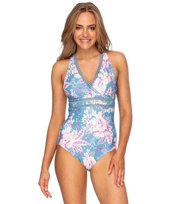 Azura Women s Azura Phoenix Plunge Multi Cross Strap One Piece Swimsuit Cheap