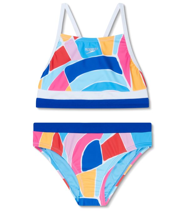 Speedo Girl s Printed Color Blocked Bikini Set (Little Kid, Big Kid) Hot on Sale